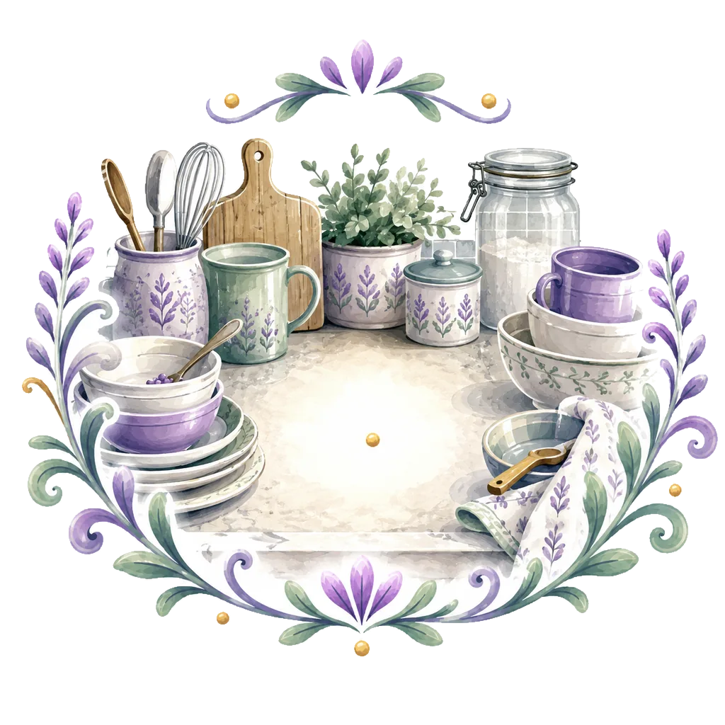 Watercolor kitchen counter with one illuminated usable area