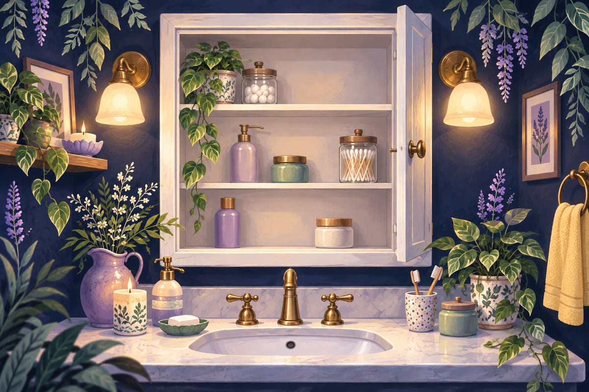 An organized medicine cabinet shelf with a few items spaced neatly.