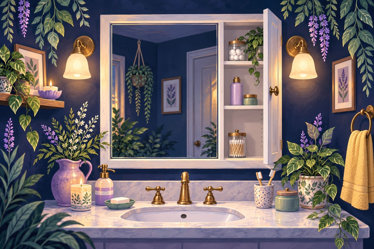 A clean bathroom mirror with a tidy medicine cabinet.