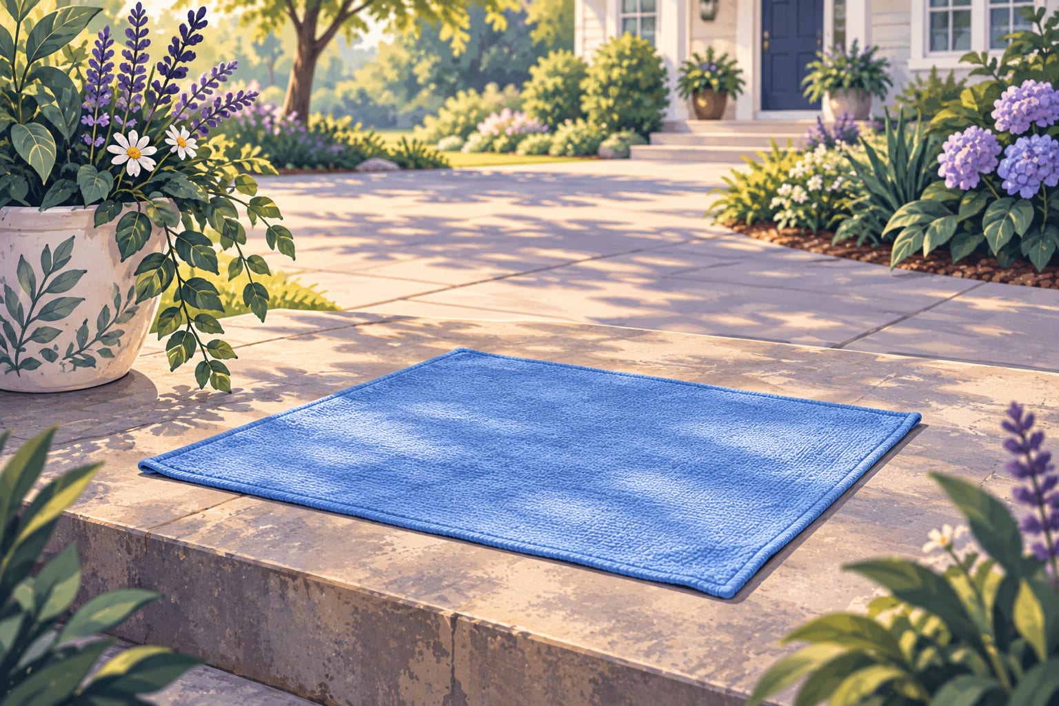 A cloth used with wood polish laid flat outside on a step, away from the house.
