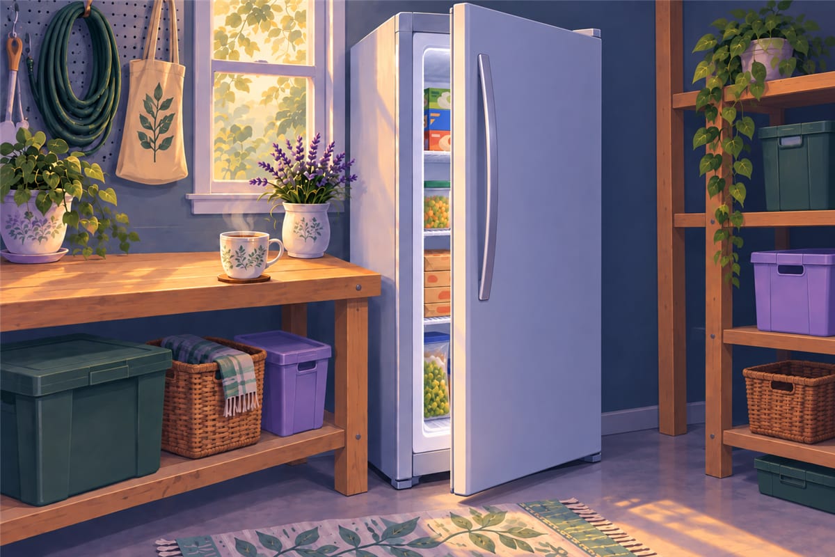 A clean, tidy freezer with its door closing.