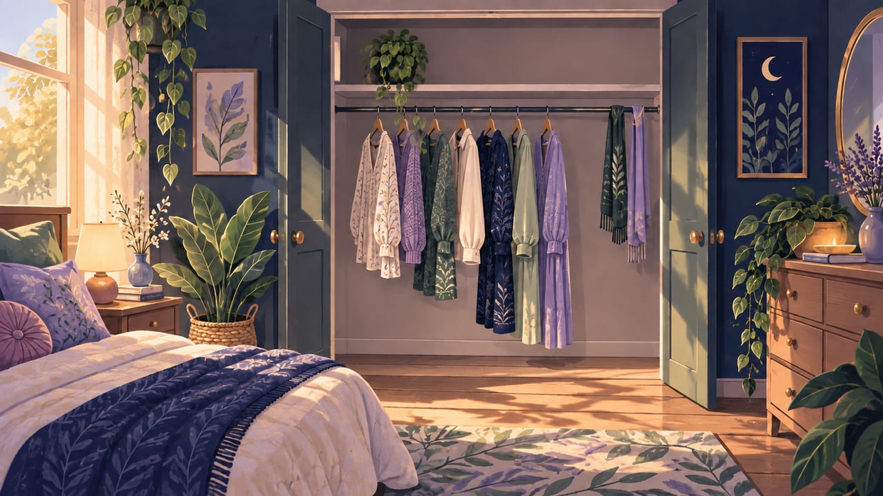 A tidy bedroom closet with a clear top shelf, a rod of hanging clothes, and a clean floor.