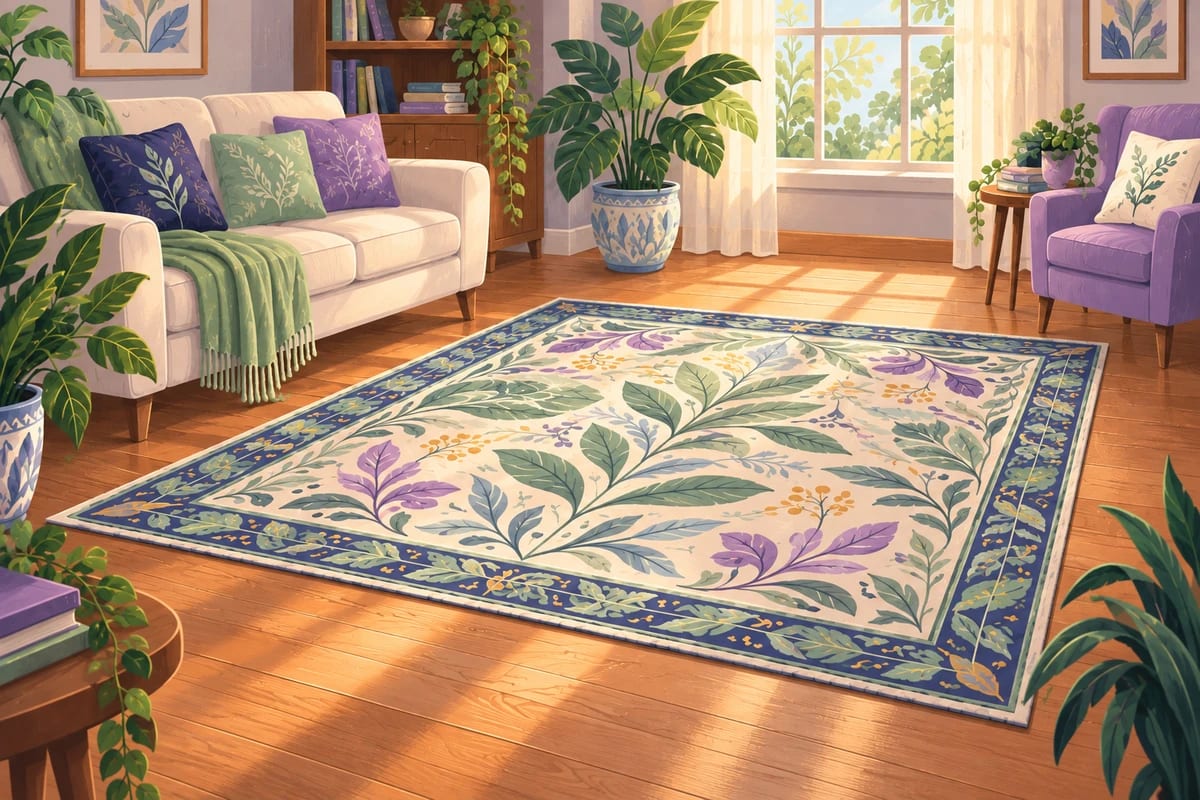 A clean rug in a tidy living room.