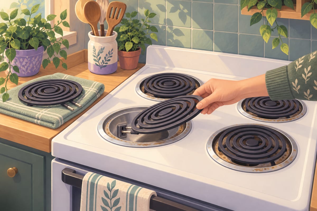 A stove coil sliding straight out of its socket.