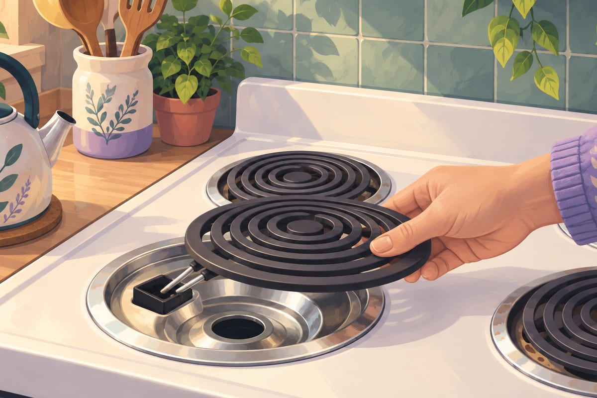 A stove coil pushed straight into its socket over a clean drip pan.