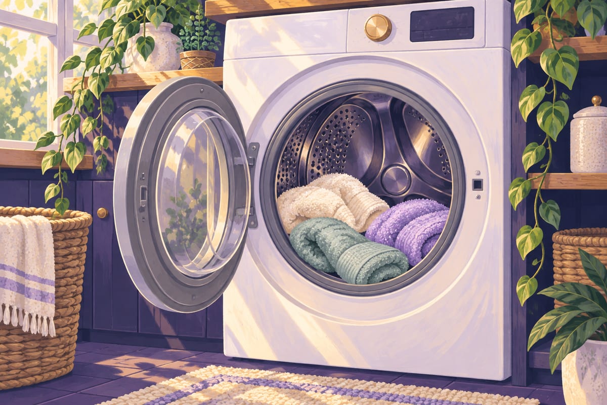 A washing machine with towels loaded loosely, not packed tight.