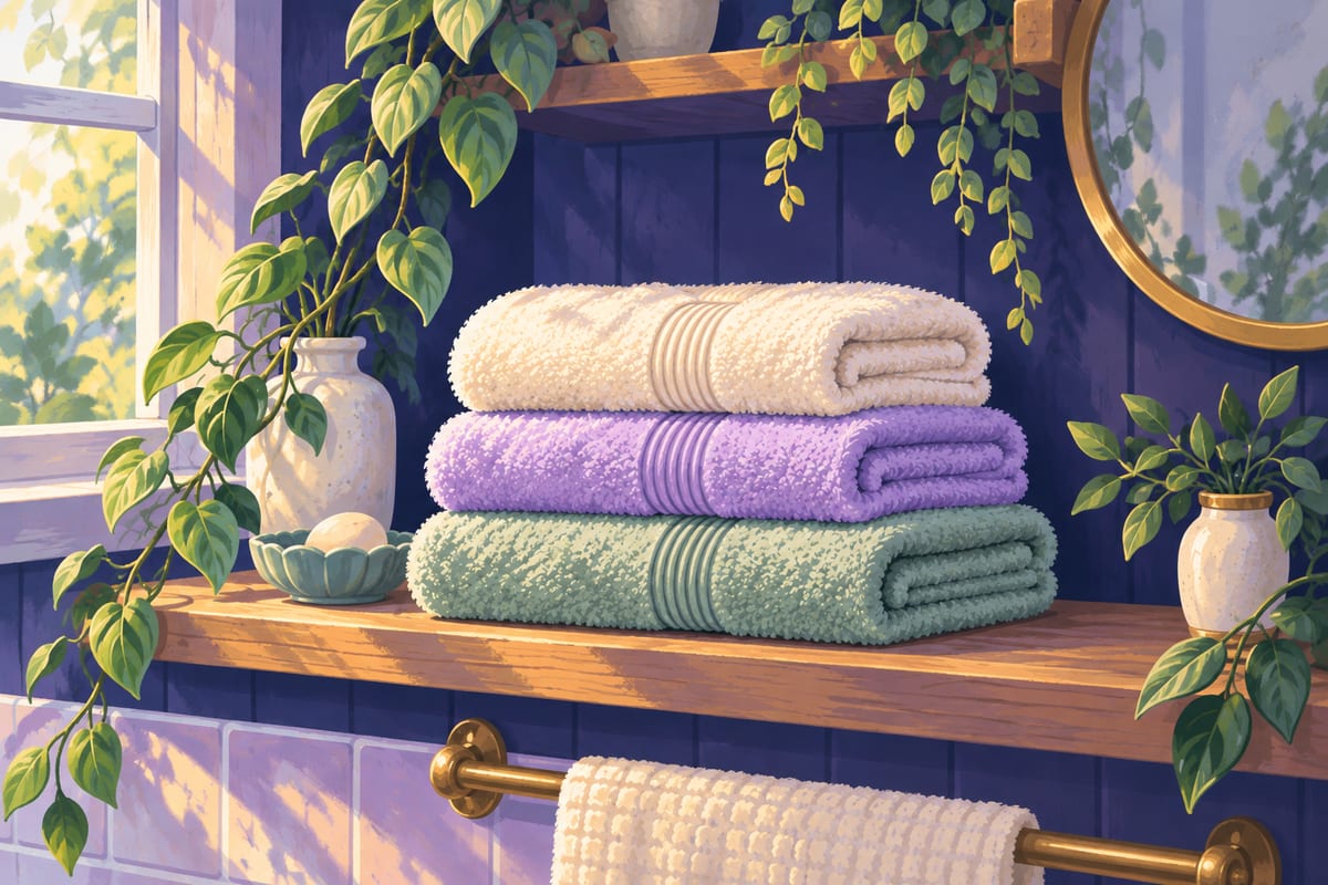 A neat stack of dry, fresh-smelling towels on a shelf.